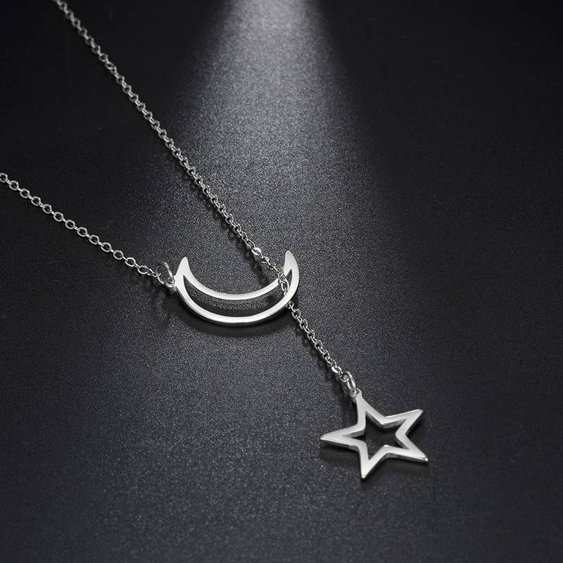 Perimade & Co. LLC - Wholesale Y-Neck/Lariat Necklace - Moon Star Charm Lariat Y Necklace in 925 Sterling Silver2