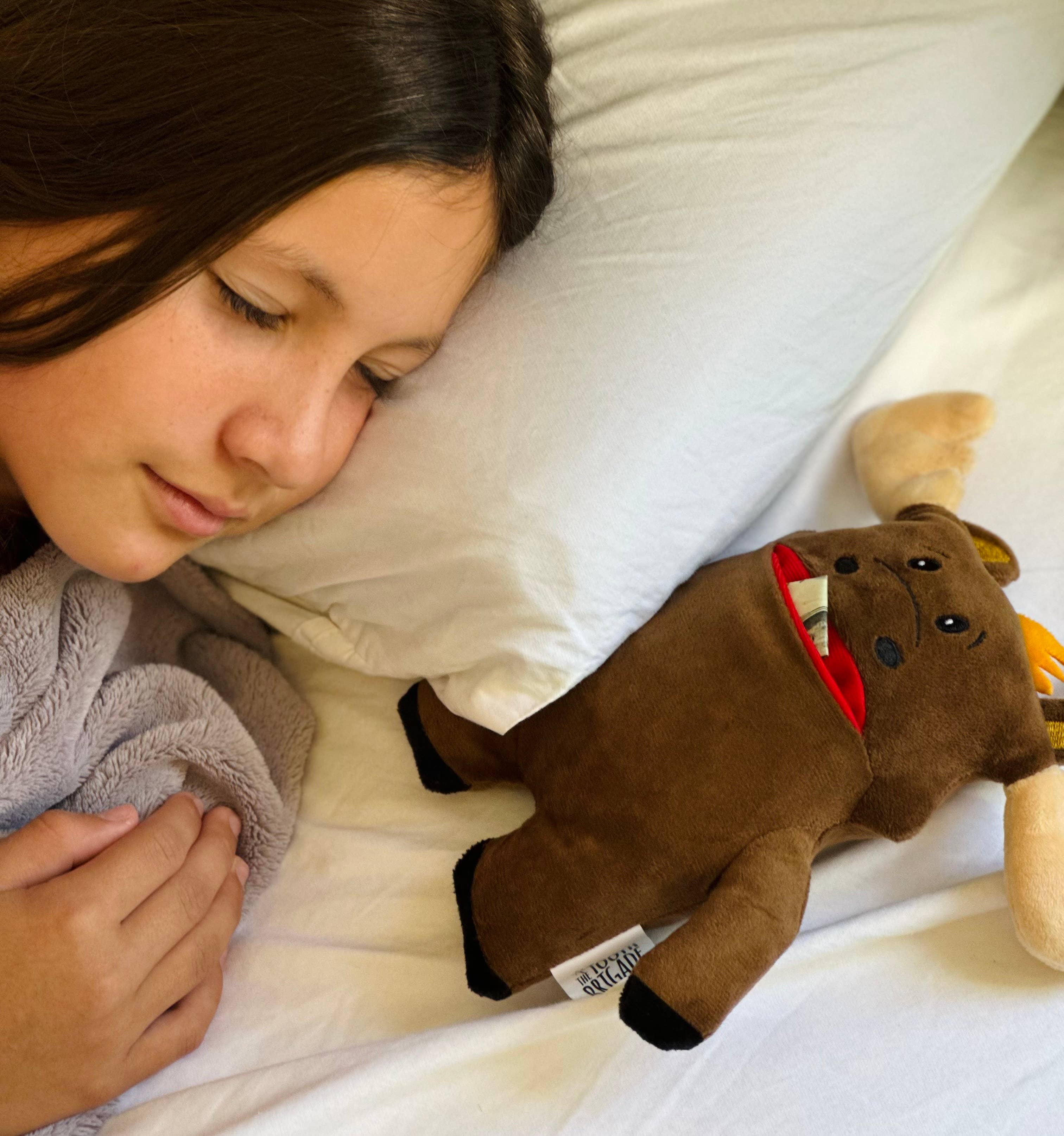 The Tooth Brigade - Vente Coussin pour la petite souris – enfant - Brindilles Brun Élan Fée des Dents Coussin en Peluche Meilleur Cadeau Jouet