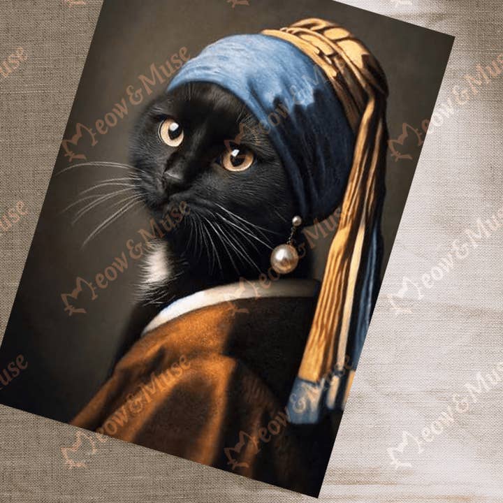 Meow & Muse - Wholesale Postcard - Postcard Vermeer Cat Black