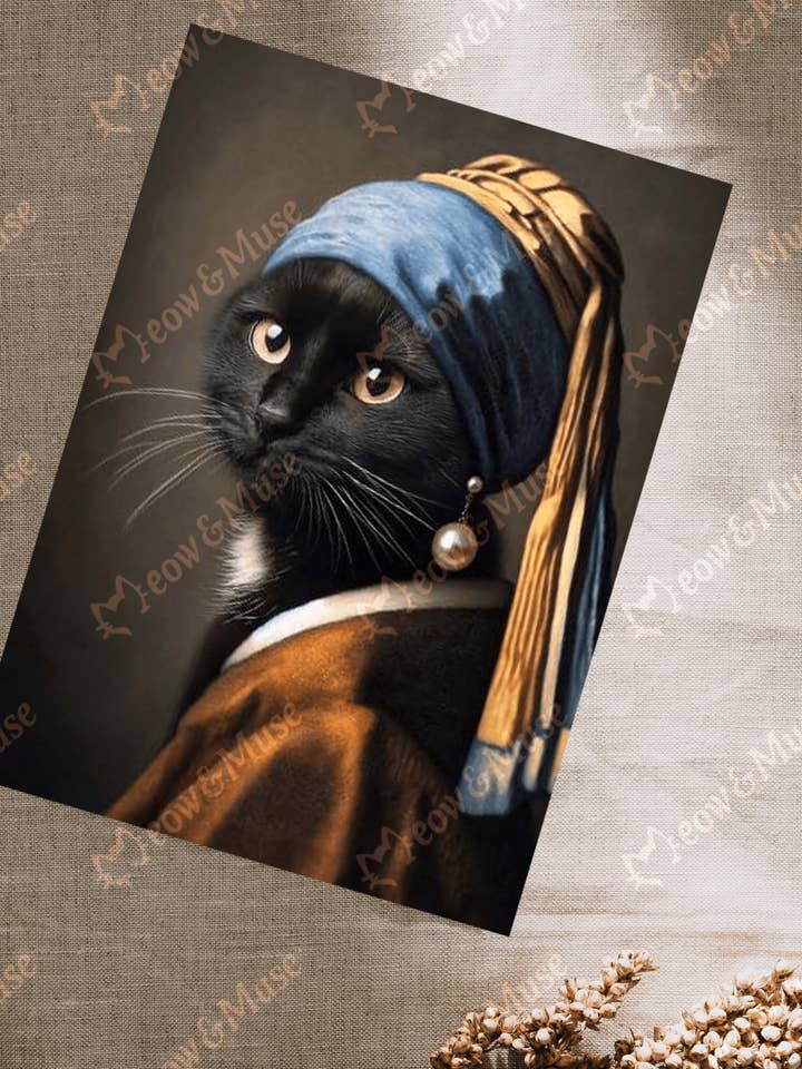 Postcard Vermeer Cat Black for wholesale by Meow & Muse