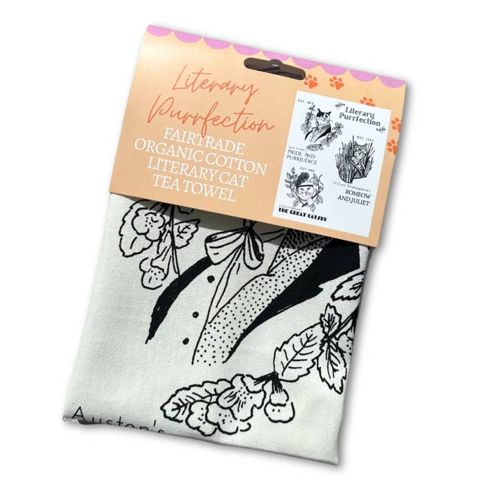 Literary Purrfection: Fairtrade Cotton Cat Tea Towel for wholesale by GiftSmith