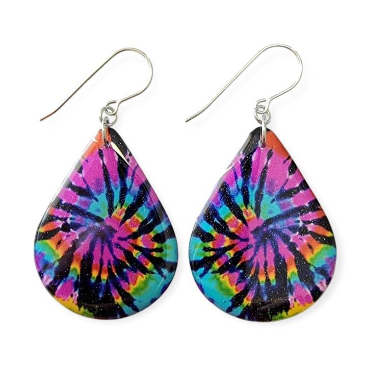 Rainbow Teardrop Earrings - Tiedyed for wholesale by Simply Vivid