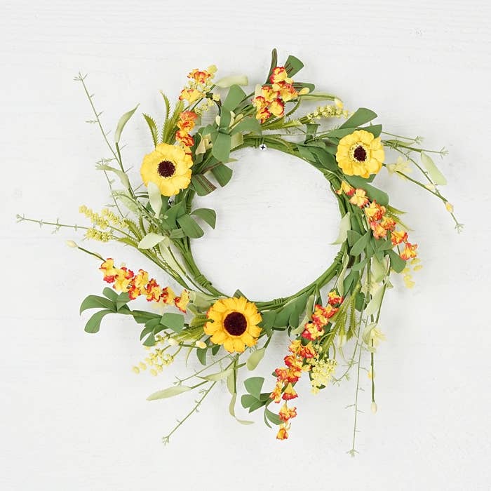 30992- 15in (6.5)Wreath-Yellow Daisy with mountain flowers for wholesale by Impressive Enterprises, Inc.
