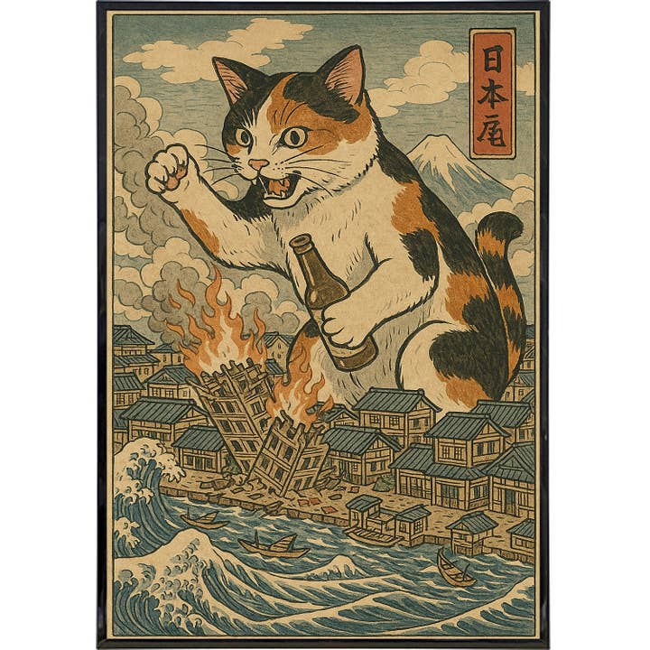 Shady Front - Vendita all'ingrosso Poster - Stampa Originale Poster Ukiyo-E di Gatto che Distrugge la Città