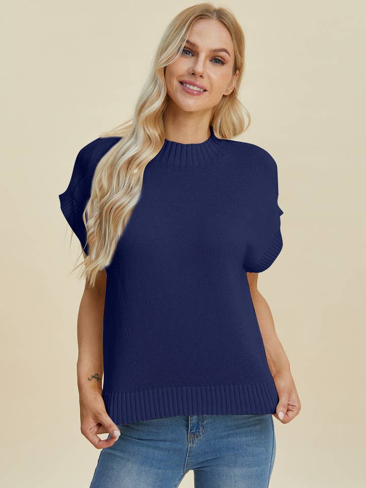 ClassiQ - Wholesale Knit Sweater - Women's - Double Take Full Size Mock Neck Short Sleeve Sweater9