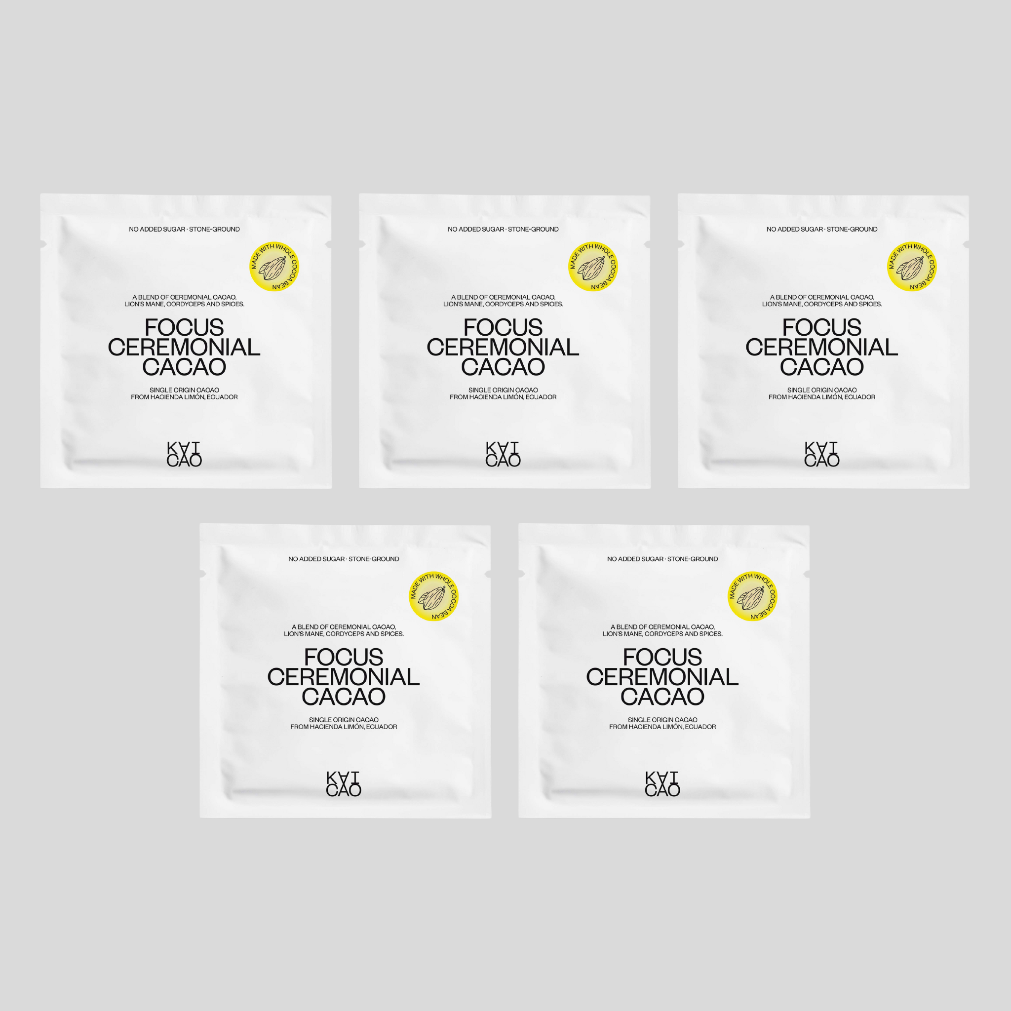 KAICAO – wholesale Hot cocoa mix/kit – Focus  Ceremonial Cacao -  a blend of ceremonial cacao, lions mane , cordyceps and spices Single-Serve 5-Pack1