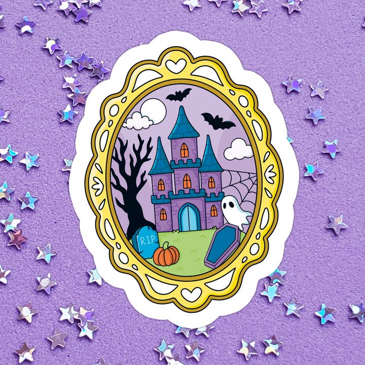 Fall Halloween Castle Spooky Waterproof Vinyl Sticker for wholesale by Stickers+ X Ashley Bexar