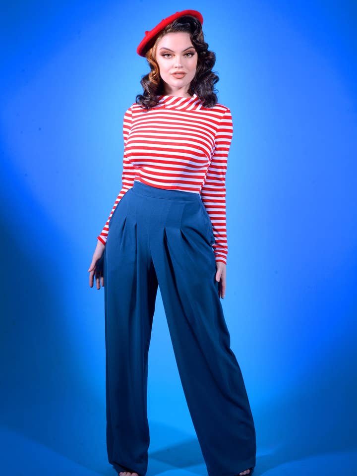 Joanna Long Sleeved Crop Top in Red and White Striped Knit | Deadly Dames for wholesale by Pinup Couture