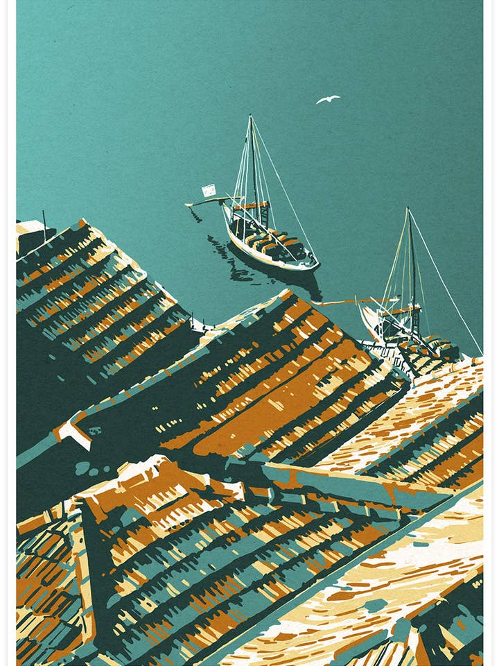 Illustration du port de Cais de Gaia Porto pour la vente par The Underdog Print Shop