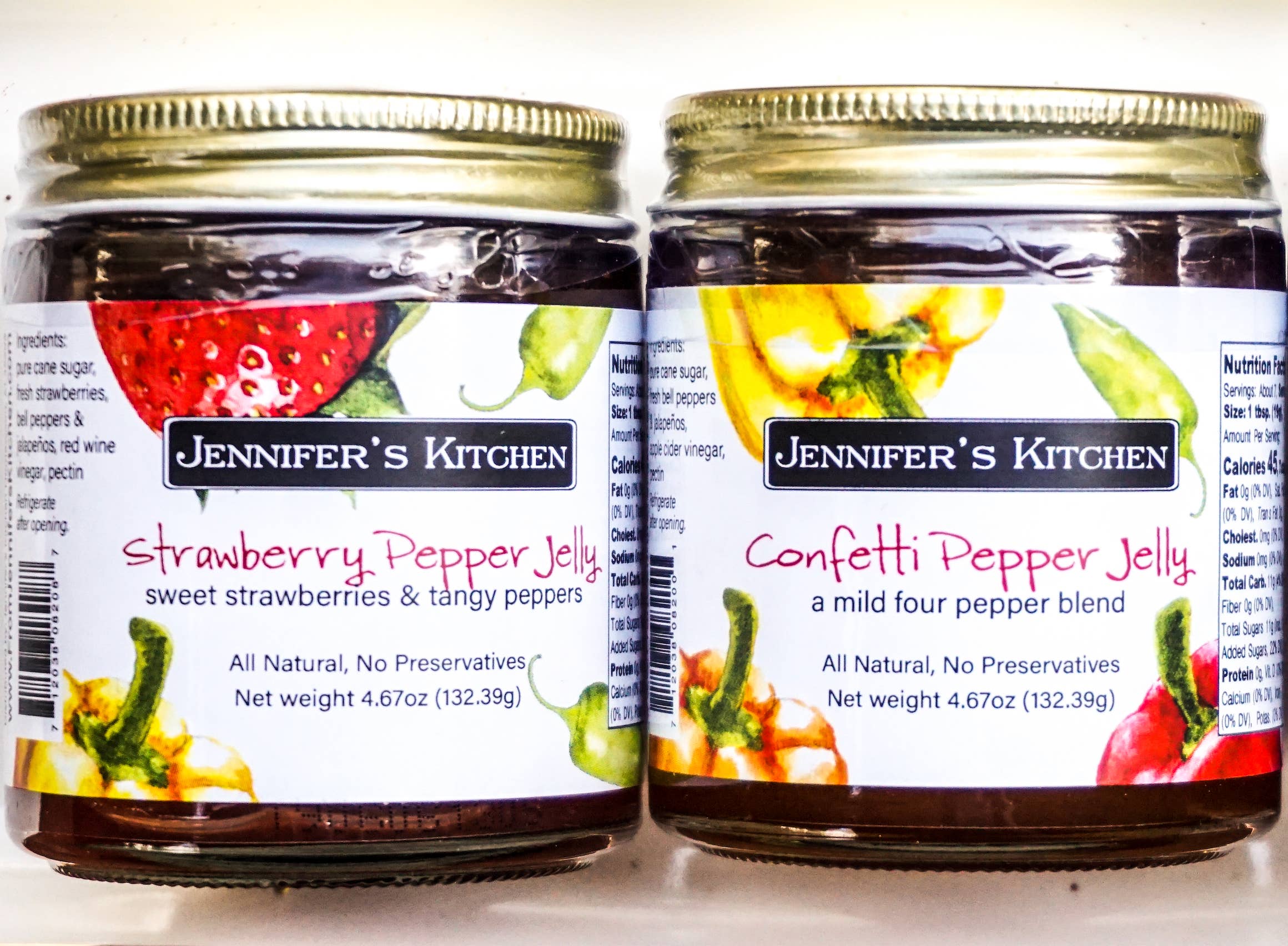 Jennifer's Kitchen - Wholesale Jam/Jelly - 4 oz Split Case: Mini Strawberry & Confetti Pepper Jellies