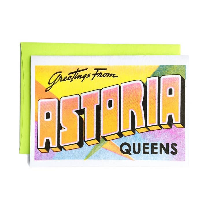 Greetings from: Astoria - Risograph Card and Print for wholesale by Next Chapter Studio