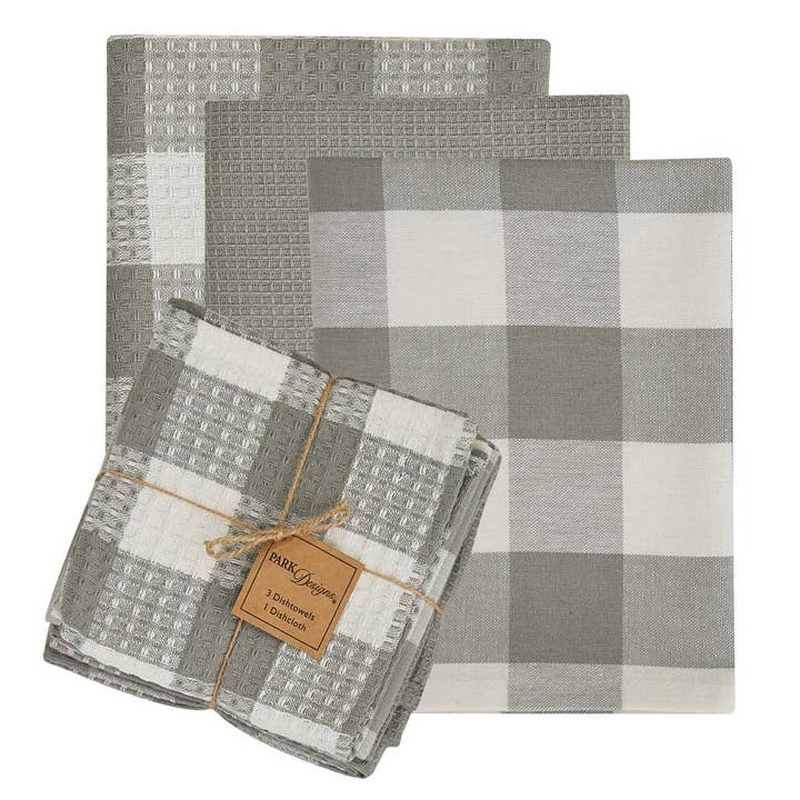 Wicklow Check 3 Dishtowel-1 Dishcloth Set - Dove for wholesale by Park Designs