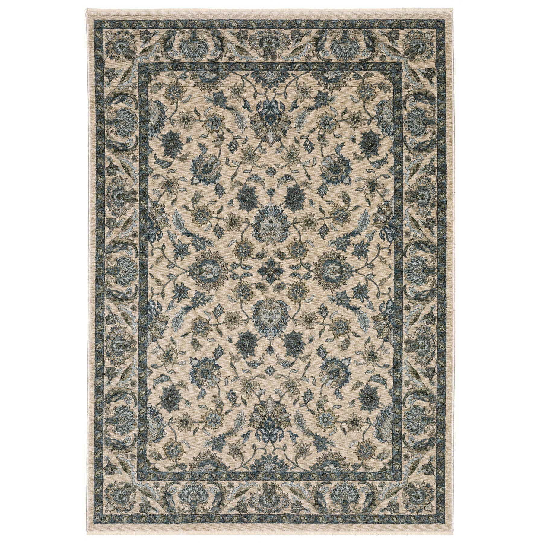 HomeRoots - Wholesale Area Rug - 2' X 3' Beige And Blue Oriental Area Rug With Fringe0
