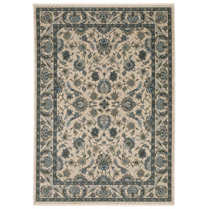 HomeRoots - Wholesale Area Rug - 2' X 3' Beige And Blue Oriental Area Rug With Fringe