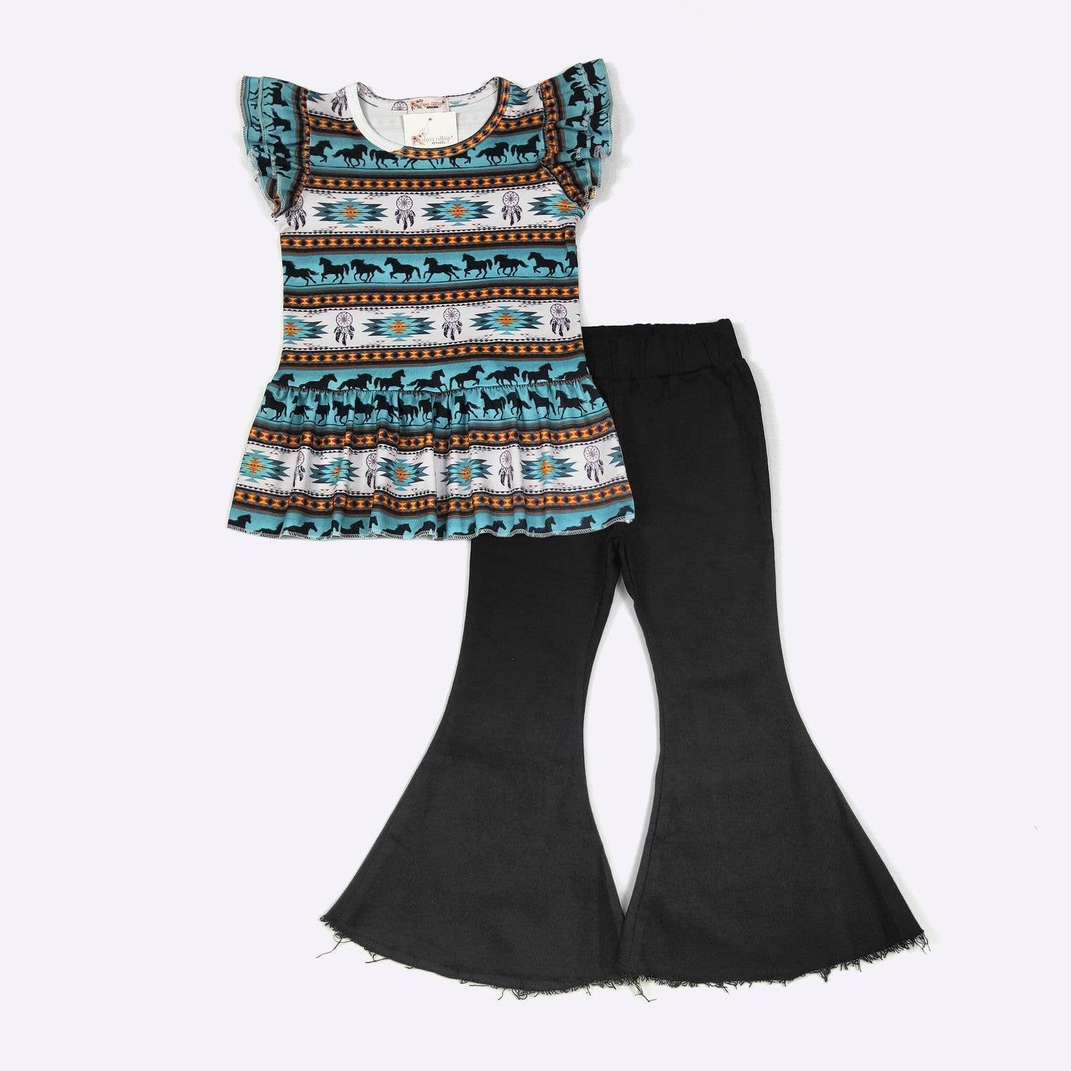 Clover Cottage - Wholesale Top & Pant Set - Kids - Turq Aztec Girls Set5