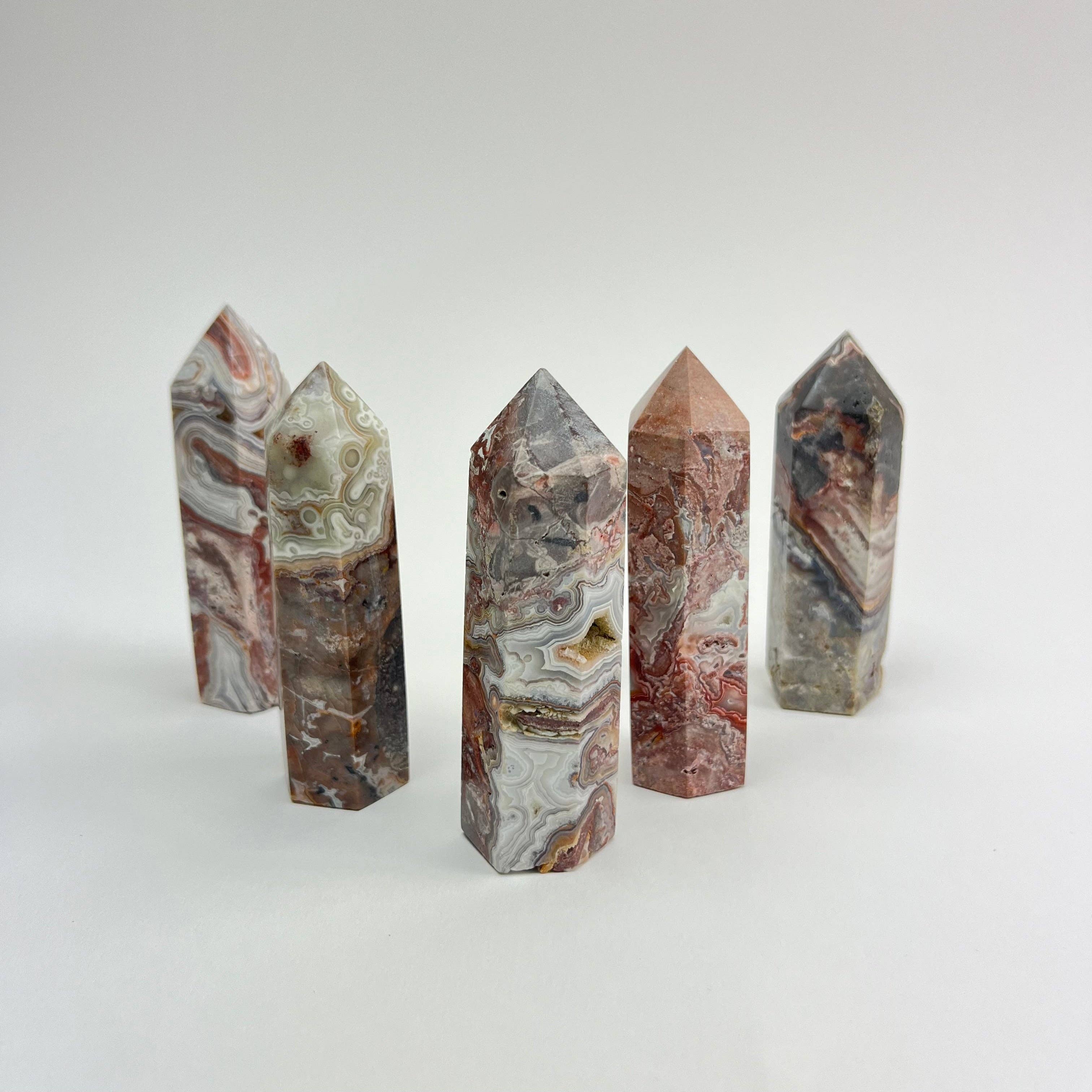 Pelham Grayson Rose - Wholesale Spiritual Stone/Crystal - Laguna Lace Agate | Polished Points | 70-85mm1