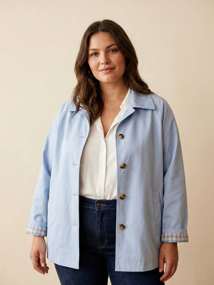 STORLEK Kort trenchcoat med rutig foder PV2610GT för wholesale av Pépouz' Paris