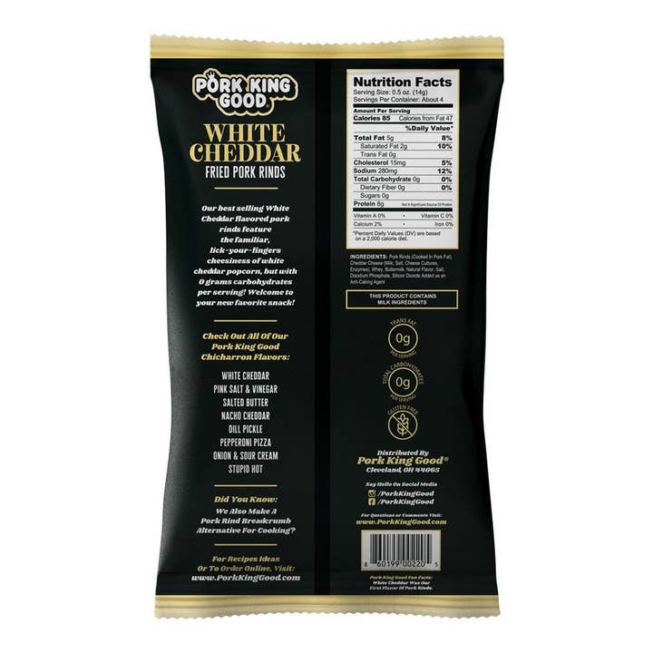 Pork King Good - Wholesale Puffed Snack - Pork King Good White Cheddar Pork Rinds 1.75 oz Bag1