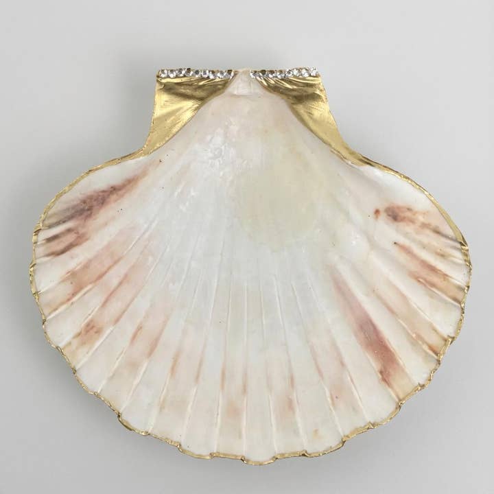 Krystal Kam Muslingeskal Smykkeskål – Guldkant for engroshandel hos Shell Yeah By Jaks LLC