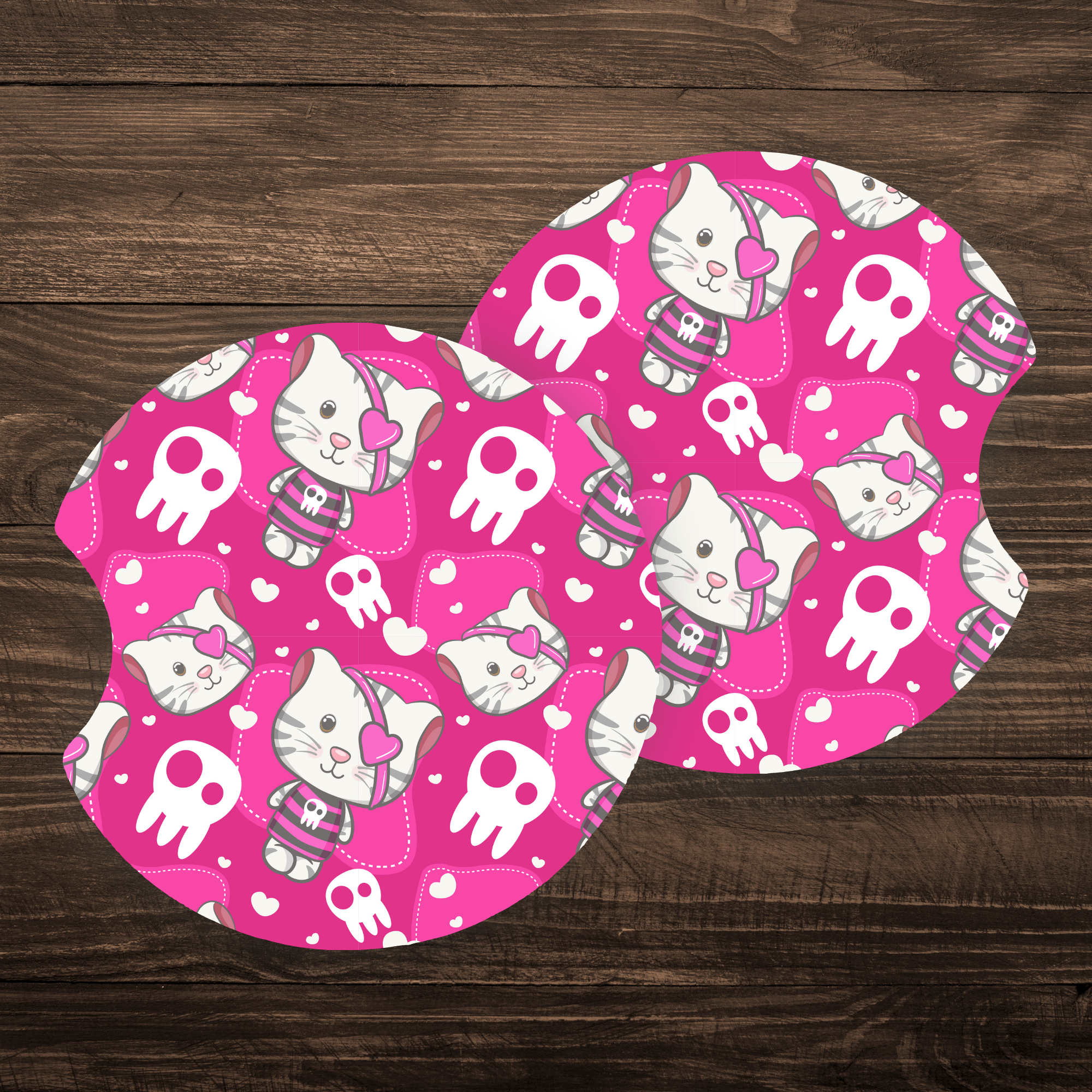 Corksee - Vente Sous-verre pour voiture – femme - Chat et Crânes | Dessous de Verre pour Voiture1