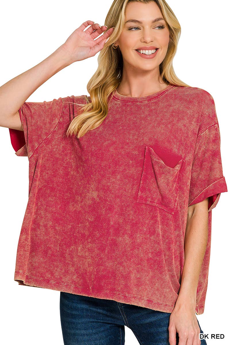 Vanilla Monkey - Vente Haut en maille – femme - Top côtelé à manches courtes et col rond délavé19