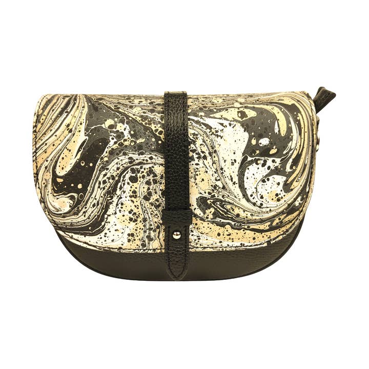 Borsa a tracolla in pelle italiana marmorizzata - Nero per la vendita all'ingrosso da parte di Elegant Italian