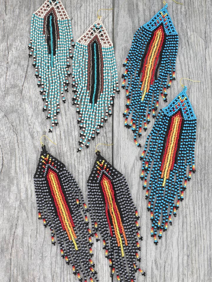 Native American Design Beaded Tassel Drop Earrings for wholesale by SP Sophia Collection