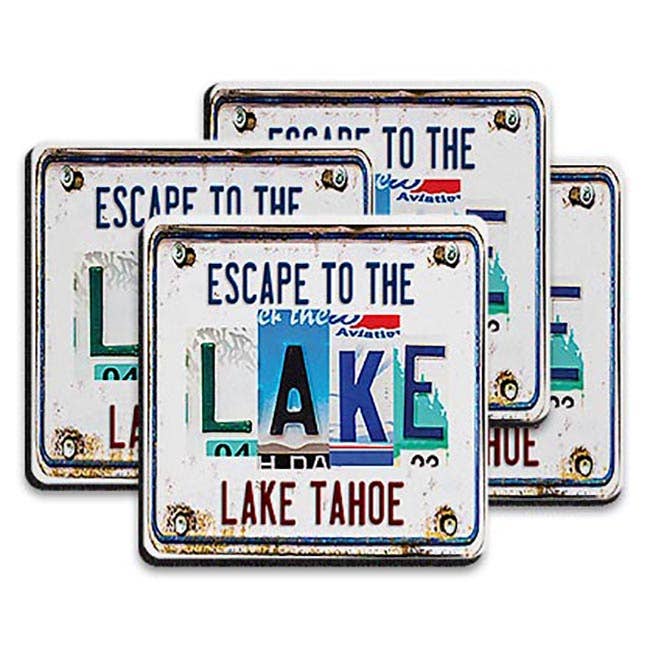 Rubber Coasters (set/4) - License Plate Escape to the Lake for wholesale by Mariasch Studios