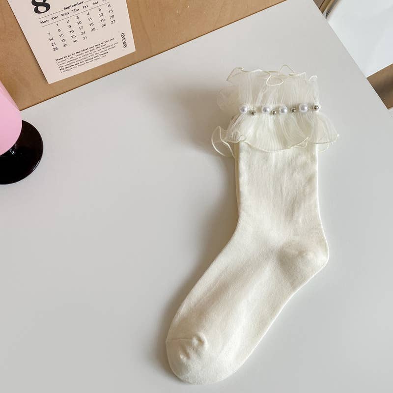 Tourtiwi - Vente Chaussettes – femme - Chaussettes mignonnes style lolita pour femmes, chaussettes mi-hautes en dentelle.3