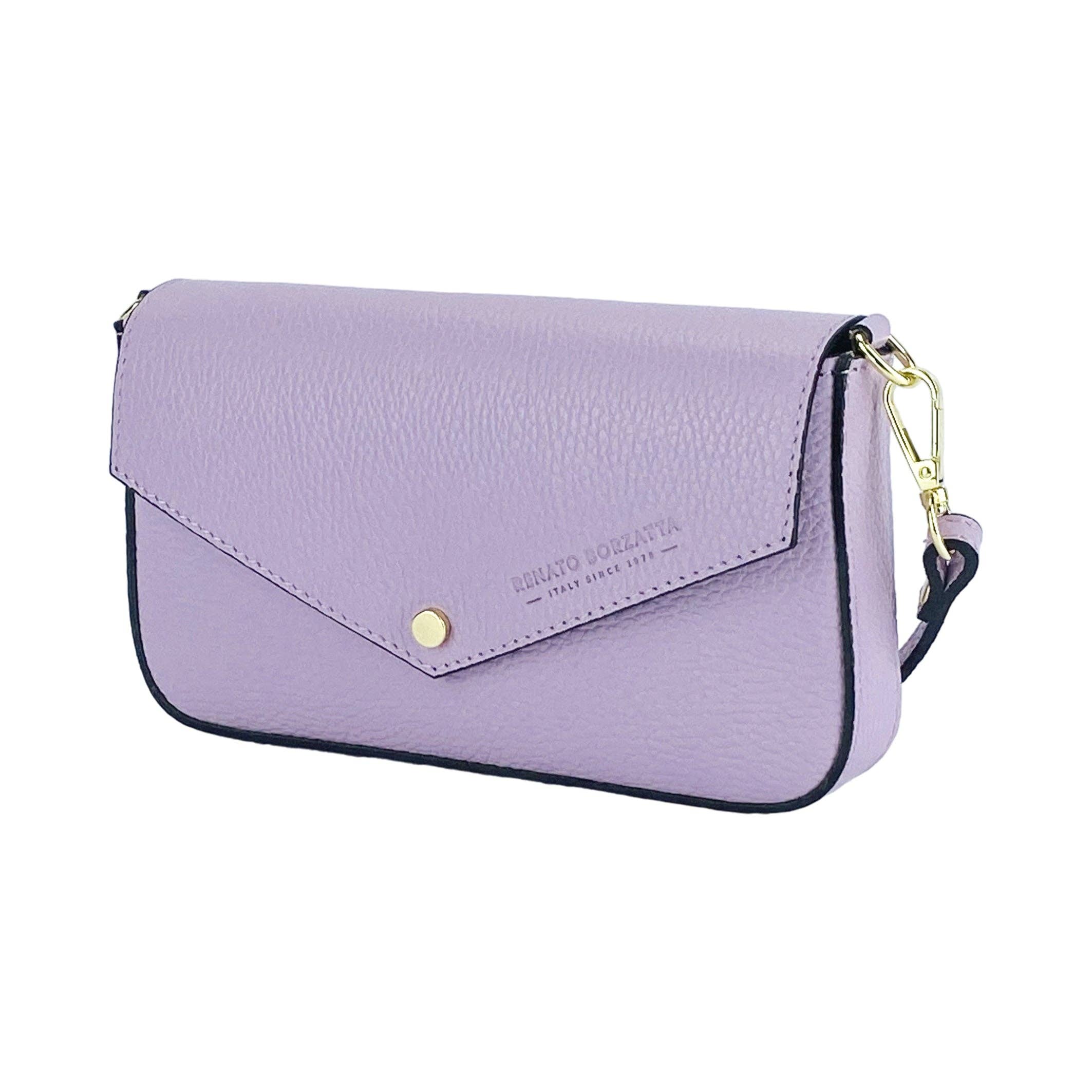 Kaili mood / RENATO BORZATTA - Italy since 1978 - - Wholesale Shoulder Bag - Women's - RB1023CI | Small Shoulder Bag with Removable Chain Shoulder Strap in Genuine Leather Made in Italy. Closing flap. Polished Gold Metal Accessories - Lilac Color - Dimensions: cm 22 x 12 x 3