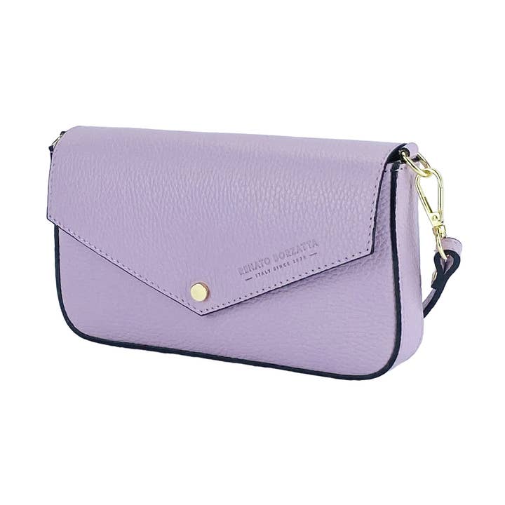 Kaili mood / RENATO BORZATTA - Italy since 1978 - - Wholesale Shoulder Bag - Women's - RB1023CI | Small Shoulder Bag with Removable Chain Shoulder Strap in Genuine Leather Made in Italy. Closing flap. Polished Gold Metal Accessories - Lilac Color - Dimensions: cm 22 x 12 x 30