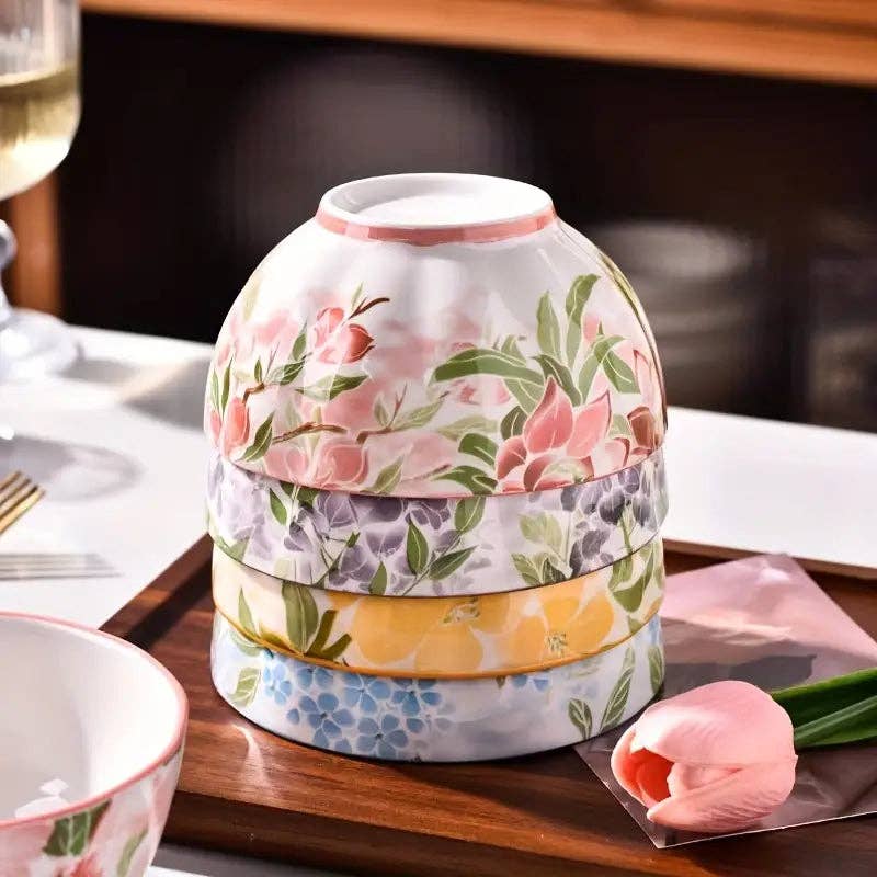 Huis Van Merken - Wholesale Bowl - Floral Ceramic Bowls Set - 5 Inch - Dessert, Yogurt, Microwave Safe0