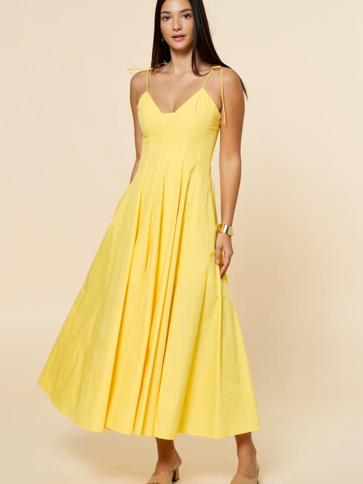 Fit & Flare Shoulder Tie Straps Maxi Dress for wholesale by Lalavon