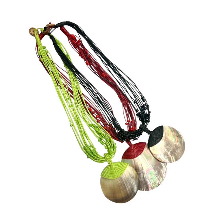 DK Hawaii - Wholesale Pendant/Charm Necklace - Round Mother Of Pearl Shell Pendant With Wax Cord Necklace2