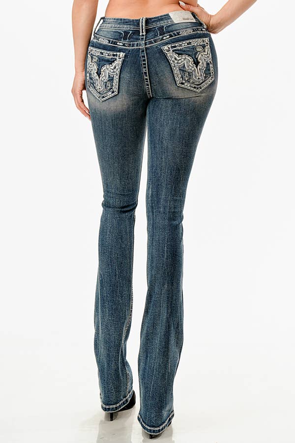 Grace in LA - Vente Jean – femme - Coutures Lourdes Modifient Coupe Bootcut Taille Moyenne 32" | EB-51935-322