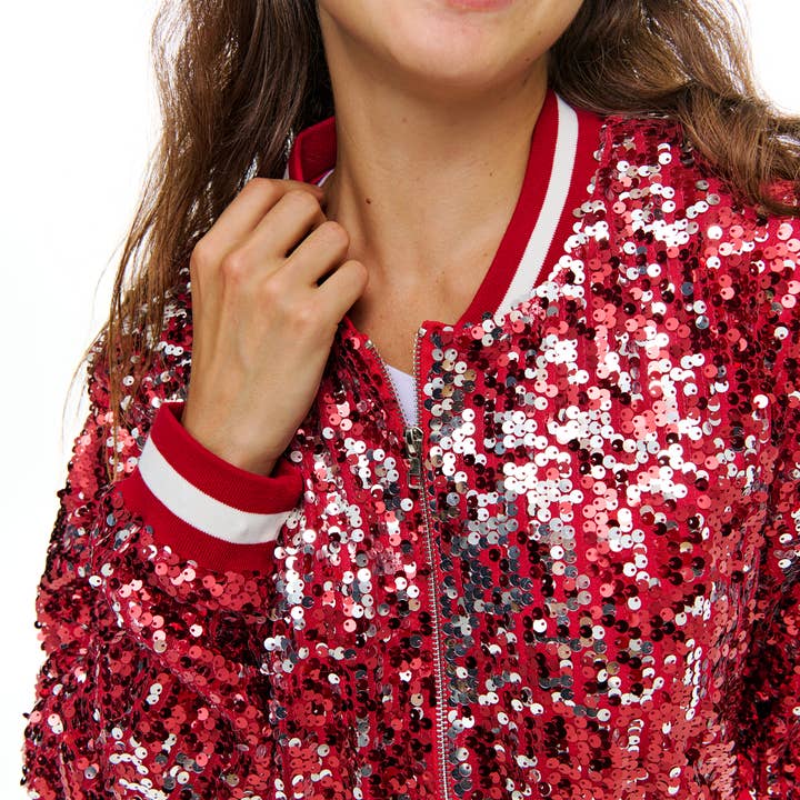 Adults red and white sequin jackets for wholesale by SongLily