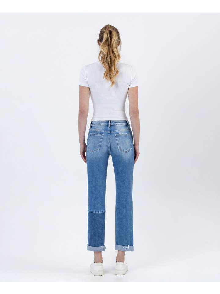 DILIGENT HIGH RISE COLOR BLOCK CUFFED BOYFRIEND JEANS F4612 for wholesale on Faire