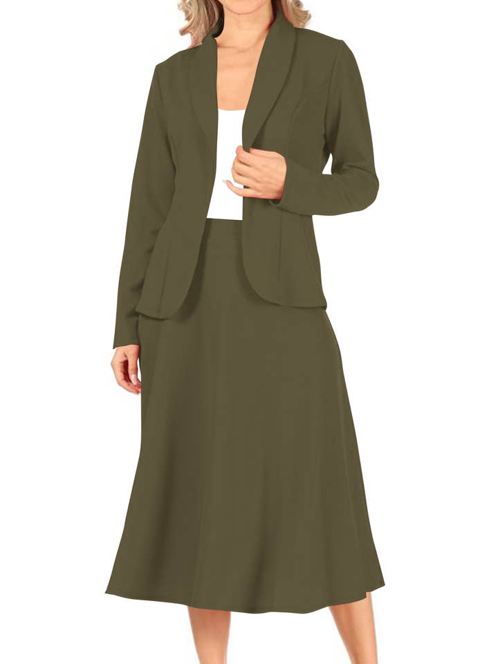 MOA COLLECTION - Wholesale Top & Skirt Set - Women's - Women's Two Piece Casual Blazer Relaxed A-Line Midi Skirt24