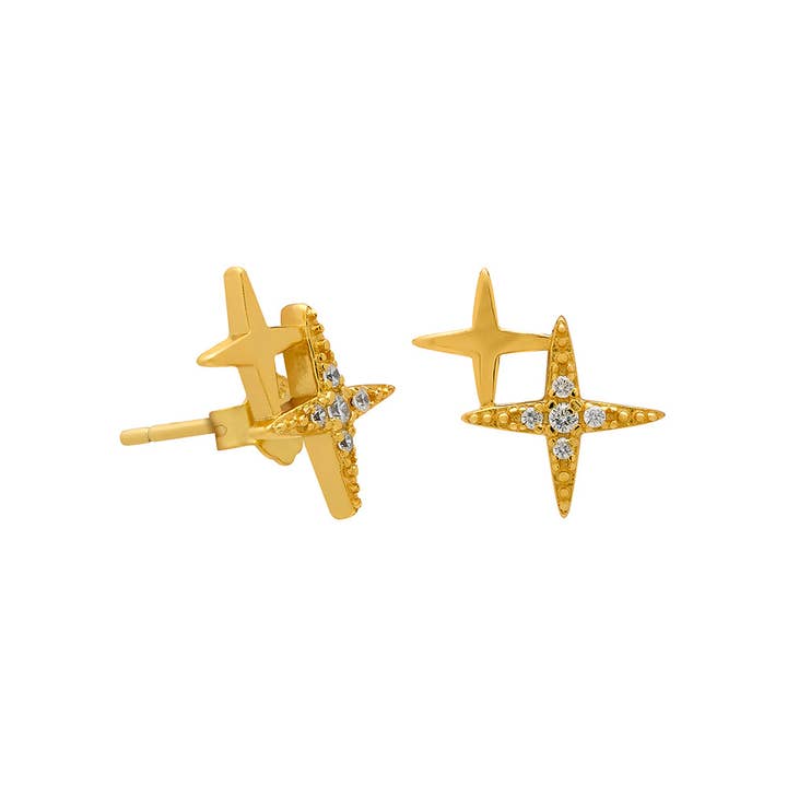 Little Nell Jewellery - Wholesale Stud/Post Earrings - Gold or Silver Double Star Studs1