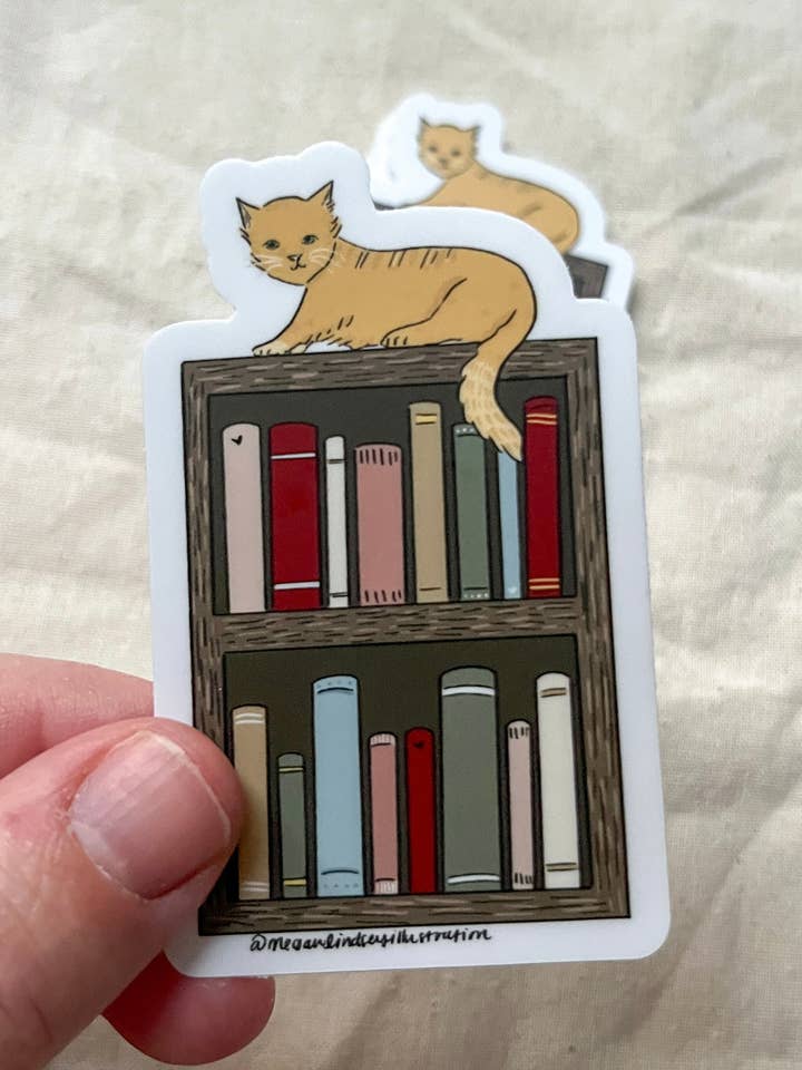 Bibliotheks-Kitty-Aufkleber für den Großhandel von Megan Lindsey Illustration