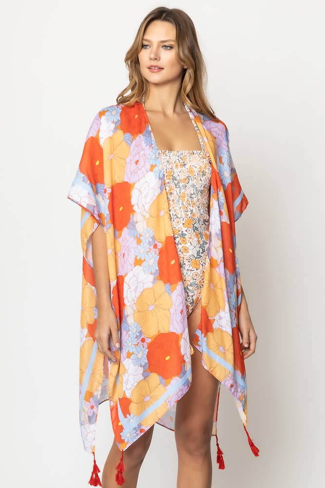 Hana - Wholesale Swim Cover Up - Women's - Floral Print Tassel Summer Kimono Cover Up2