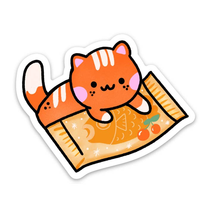 Kawaii Kitty with Taiyaki Fish Dessert Sticker for wholesale by Habitude Paper