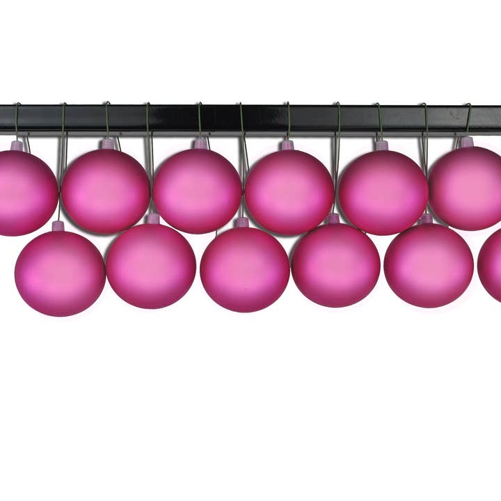 12 Pack 80mm 3" Matte Pink Ball Ornament UV Coated with Wire for wholesale by Winterland Inc.