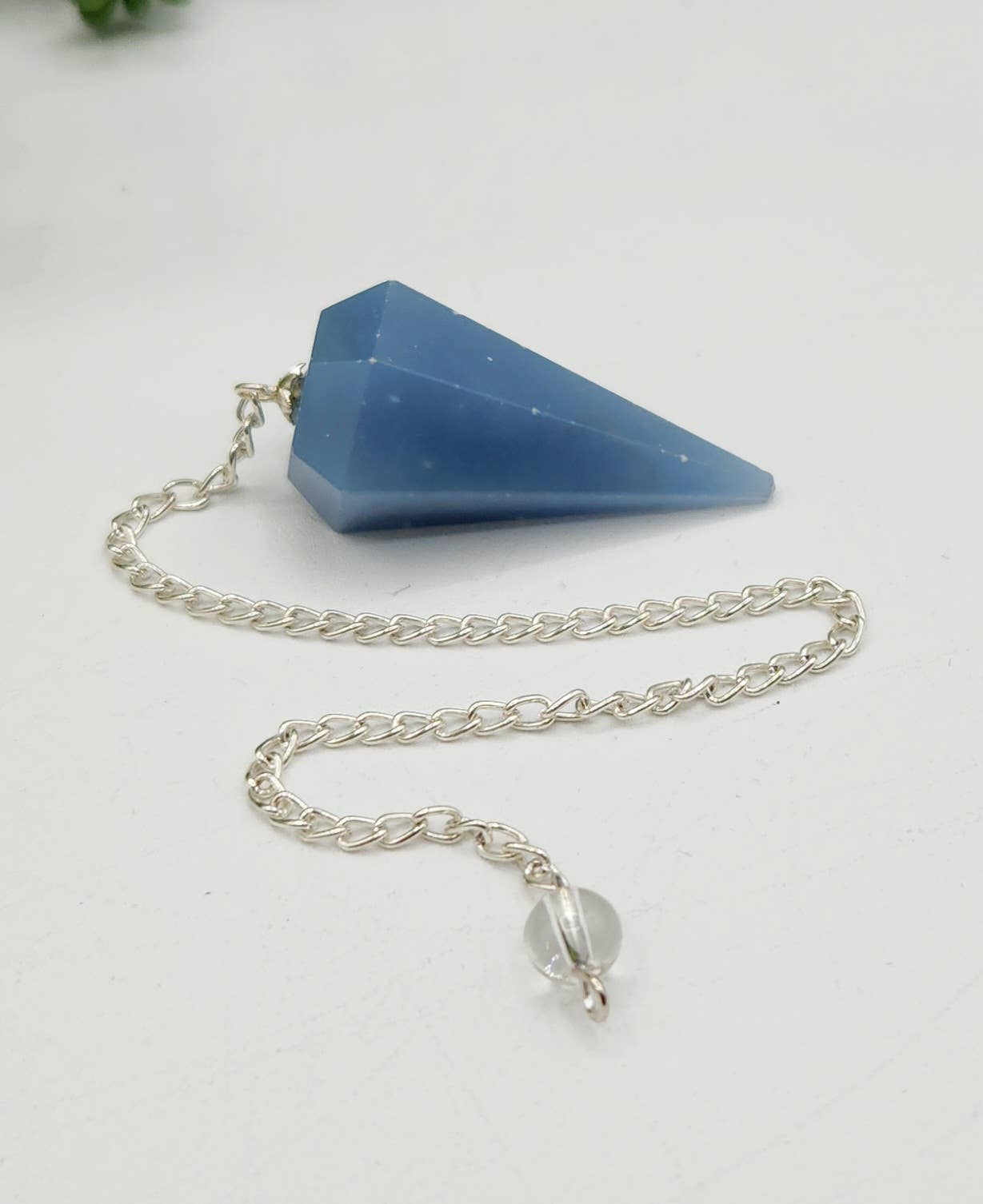 Meraki Gemstones - Vendita all'ingrosso Pietra/cristallo spirituale - Pendolo di Angelite con Catena Placcata in Argento e Perla di Quarzo Ialino2