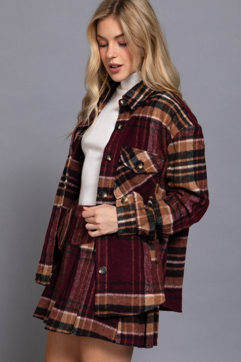 42POPS – wholesale Jacket – Women's – ',,,, Wool Blend Plaid Jacket W/ Side Pockets4