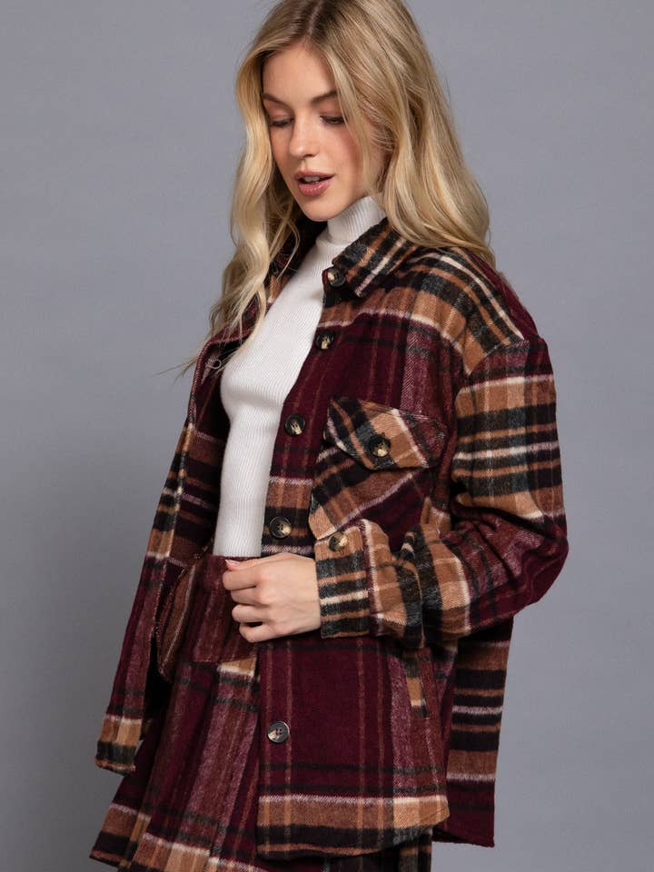 42POPS - Wholesale Jacket - Women's - 1009 Wool Blend Plaid Jacket W/ Side Pockets SI-214640