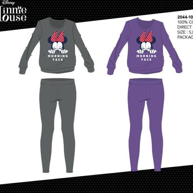 Pyjama d’hiver en coton pour femme Disney Minnie Mouse avec inscription « Morning Face » pour la vente par Evidence
