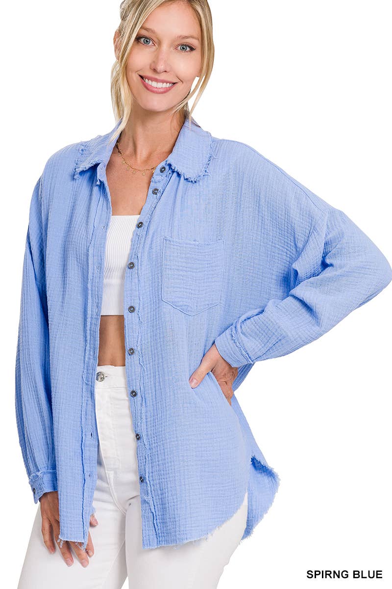 42POPS - Wholesale Button Down Shirt - Women's - `.Oversized Raw Edge Shirt W/ Back Patch41