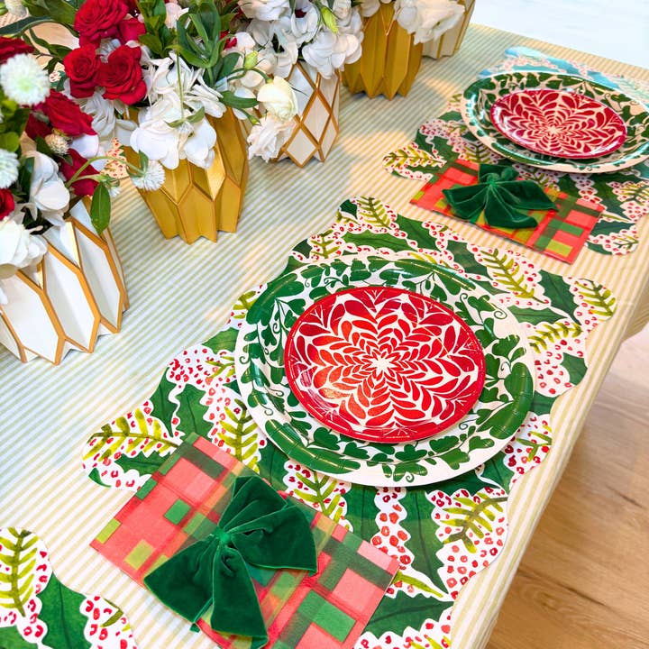 Lucy Grymes Designs - Wholesale Disposable placemat - Jolly Holly Scalloped Rectangle Paper Placemats | Set of 242