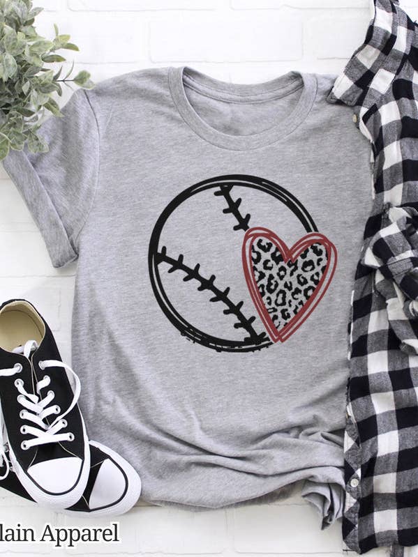 Baseball Leopard Heart Crew for wholesale by Plain Apparel Tees